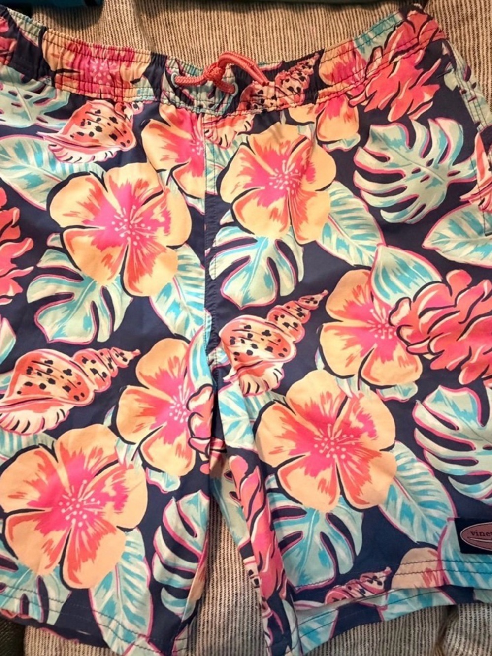 Vineyard Vines Boys Tropical Floral Navy & Pink Swim Trunks